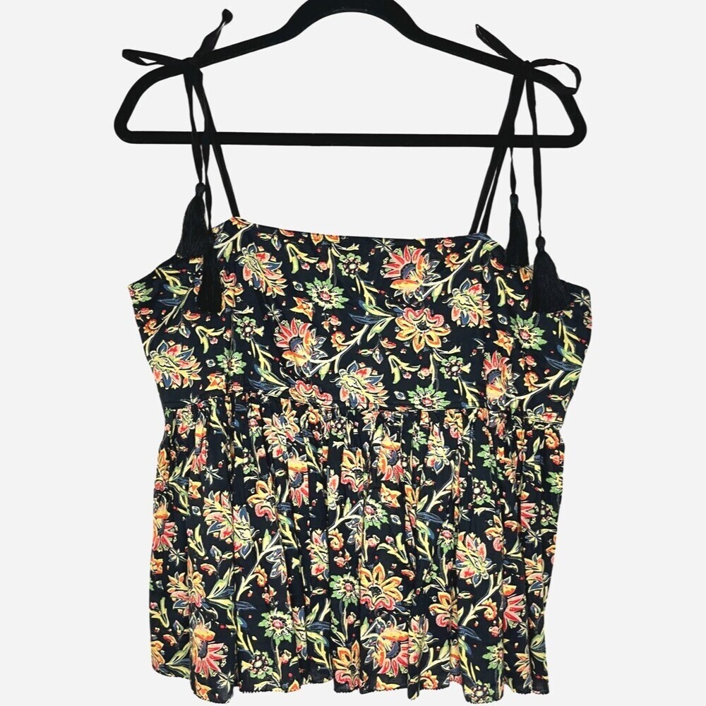 The Great Dainty Top Womens 3 Large Black Paisley Cotton Peplum Tassles Strappy